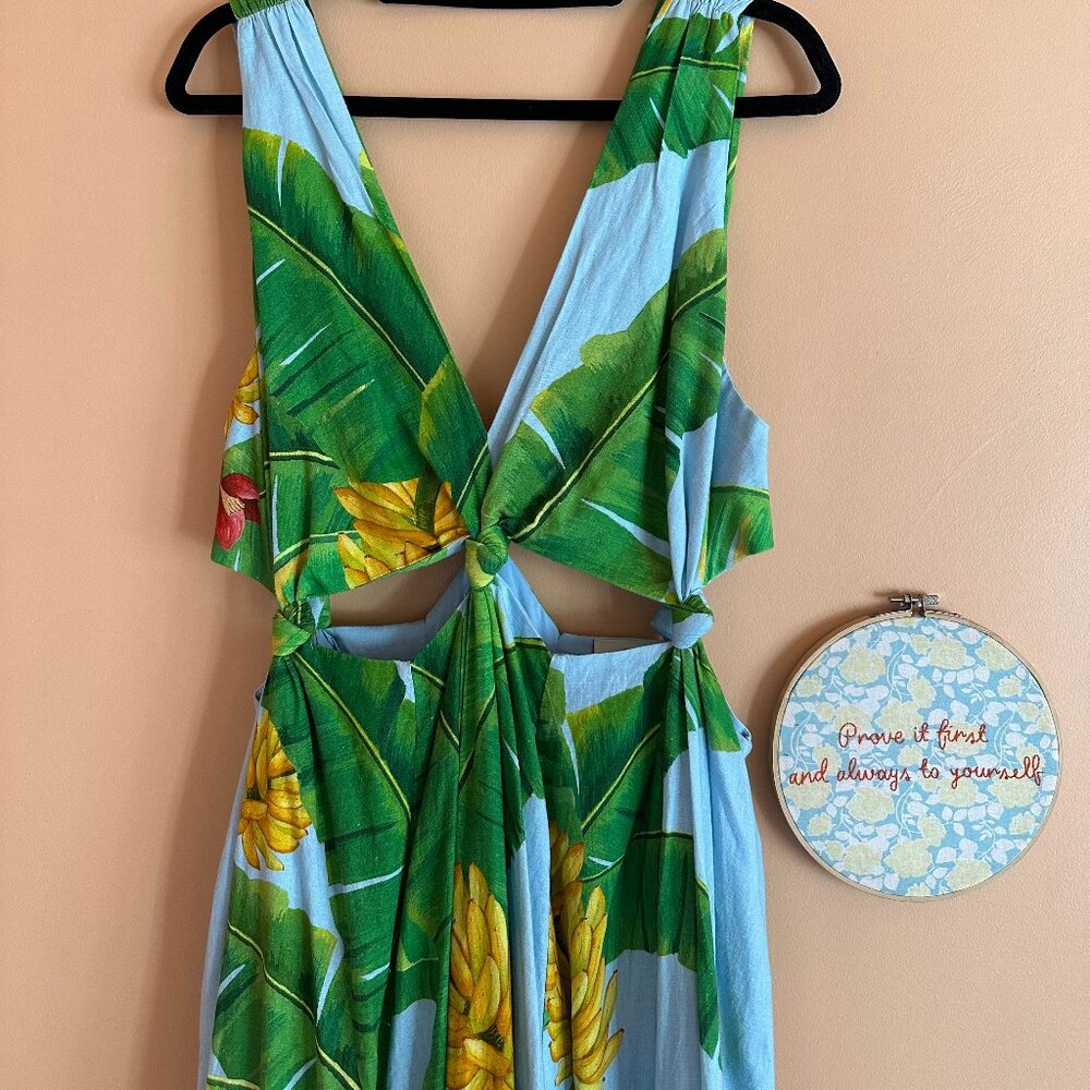 FARM Rio Fresh Bananas Cutout Midi Dress | Tropical Print | Size L